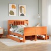 VidaXL Pat cu bibliotecă fără saltea maro 140x200 cm lemn masiv de pin 3308923