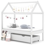 Cadru pat copii cu un sertar, alb, 70x140 cm, lemn masiv de pin