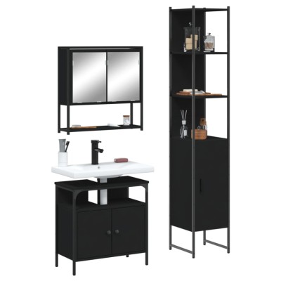 Gossi set mobilier de baie, 3 piese, negru, lemn compozit foto
