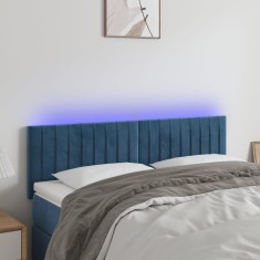 vidaXL Tăblie de pat cu LED, albastru &icirc;nchis, 144x5x78/88 cm, catifea 3121902