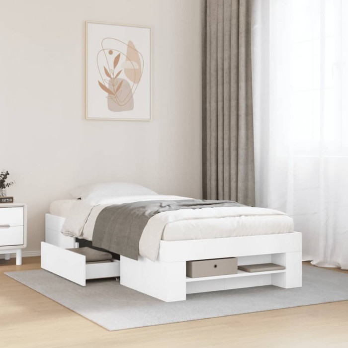 Cadru de pat, alb, 90x200 cm, lemn prelucrat