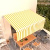 Copertină retractabilă manual cu stor, galben&amp;alb, 4x3 m