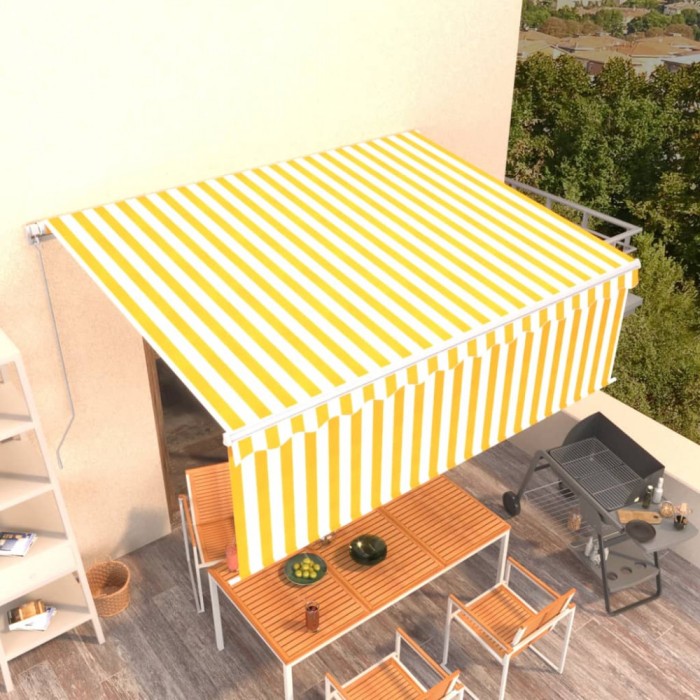 vidaXL Copertină retractabilă manual cu stor, galben&amp;alb, 4x3 m