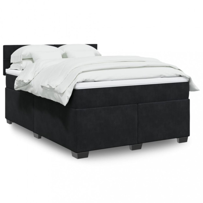 Gossi pat box spring cu saltea, negru, 140x190 cm, catifea