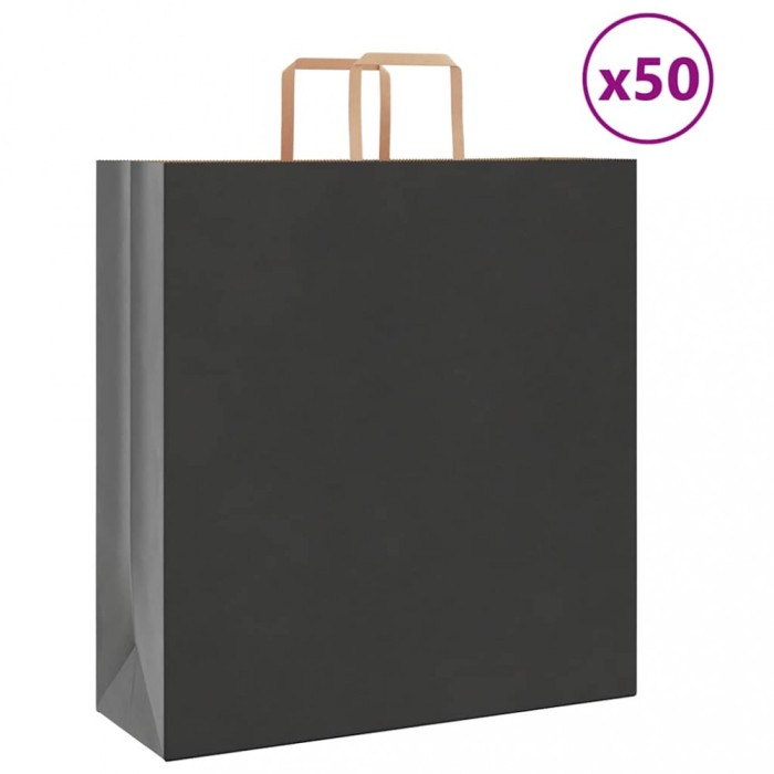 vidaXL Pungi de h&acirc;rtie 50 buc cu m&acirc;nere negre 45x17x48 cm 4101863