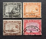 Malaya Selangor 1957 Seria Uzuală "Moscheea Sultanului Sulaiman" Valori 1c, 4c, 5c, 25c (Lot de 4v) Ștampilat / Neștampilat - RIM2