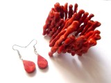 Set Bijuterii Coral: Bratara reglabila, Cercei cu Ramuri Naturale - Elegant &amp; Unic