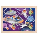 Puzzle Din Lemn 2 In 1 - Prietenii Din Spatiu (50 Piese), Cu Fata Dubla Si Activitate Colorare