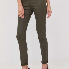 Morgan pantaloni femei, culoarea verde, mulata, medium waist