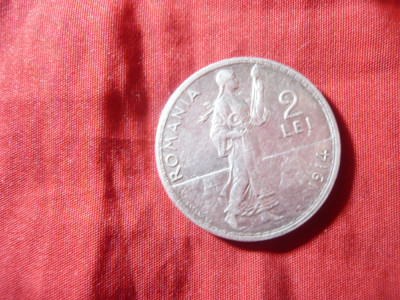 Moneda 2 lei 1914 Carol I , argint , cal.F.Buna- AUNC foto