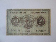 Rara! Finlanda 50 Pennia 1918 Razboiul Civil/Guvernul Provizoriu,bancnota uzata vedeti imaginile foto