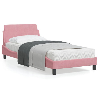 vidaXL Cadru de pat cu tăblie, roz, 90x200 cm, catifea foto