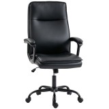 HOMCOM Scaun de Birou Rotativ din Piele PU, Funcție Legănare, Spătar &Icirc;nalt, Reglabil pe &Icirc;nălțime, Suportă 120 kg, Negru | Aosom Romania