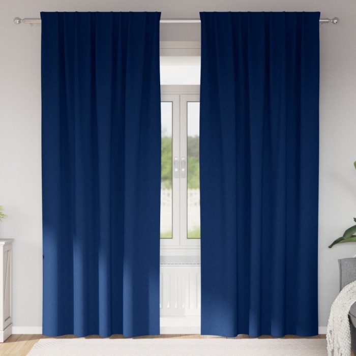 vidaXL Perdele cu perdele 2 pcs Albastru &icirc;nchis 245 x 140 cm Poliester