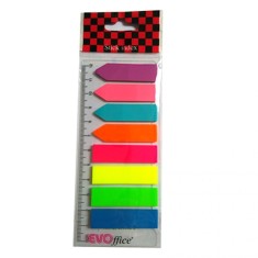 Stick Index Plastic Color EVOffice cu Rigla, Forma Steag si Sageata, Dimensiune 44x12.7 mm, 8 Culori Neon x 25 File foto