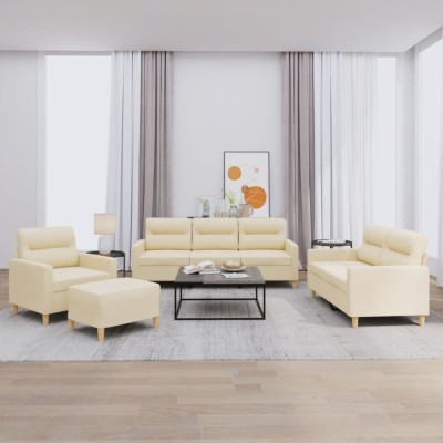 vidaXL Set de canapele cu perne, 4 piese, crem, textil 3201546 foto