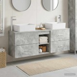 Cumpara ieftin Set dulap baie 3 buc. Gri Beton 136 x 35 x 80 cm Lemn prelucrat