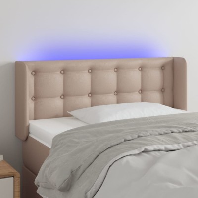 vidaXL Tăblie de pat cu LED, cappuccino 83x16x78/88 cm piele ecologică 3123313 foto