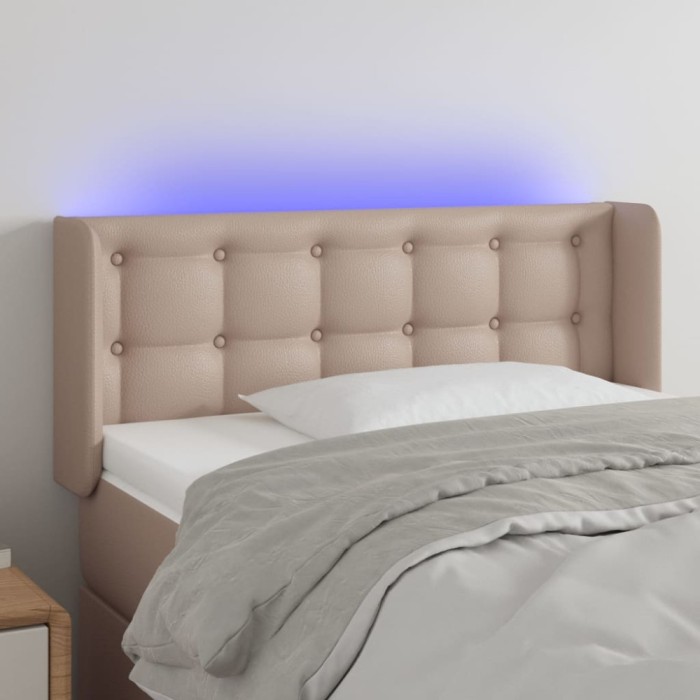 vidaXL Tăblie de pat cu LED, cappuccino 83x16x78/88 cm piele ecologică 3123313