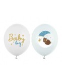 Set 10 baloane latex baby boy, semiluna ursulet adormit 30 cm