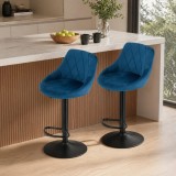 Cumpara ieftin Set 2 scaune de bucatarie/bar, Artool, Kast, rotativ, catifea bleumarin, picior metal negru, 45.5x49x85-105 cm