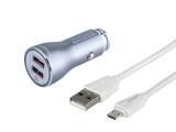 &Icirc;ncărcător 12/24v Qc3.0, 2x Usb Auto-id, Max 4,2a + Usb&amp;gt; Cablu Micro Usb Maway 63006