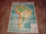 Hartă America de Sud - Fizică și Politică de C. Mocanu și O. Mandruta..., 1986 Brasov 90x68 cm