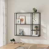 Raft, en.casa, PXSL-0211 Jamijarvi, 90 x 100 x 18 cm, otel, negru mat, cu 5 polite depozitare, montabil pe perete HausGarden Leisure, [en.casa]