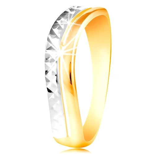 Inel din aur 585 - val din aur alb și galben, suprafață strălucitoare - Marime inel: 51