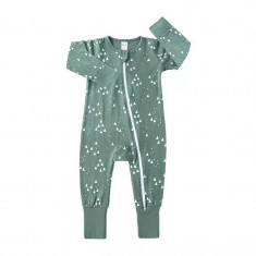 Salopeta pijama Edman bebe/copii Shapes cu maneca lunga, fermoar reversibil, bumbac, 6-12 luni, Verde