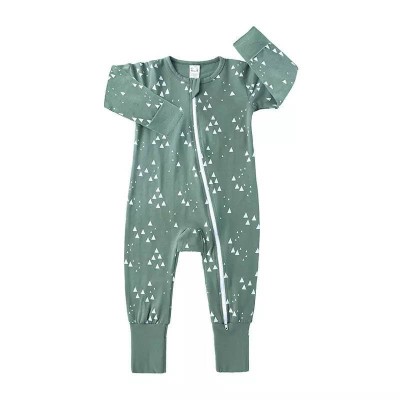 Salopeta pijama Edman bebe/copii Shapes cu maneca lunga, fermoar reversibil, bumbac, 6-12 luni, Verde foto