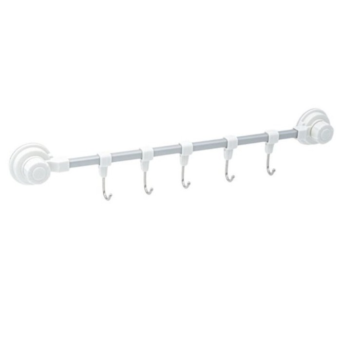 Cuier de baie/bucatarie cu ventuze si 5 carlige, 40 cm, M Deco