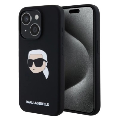 Husa pentru iPhone 15 - Karl Lagerfeld Silicone MagSafe (KLHMP15SSKHPPLK) - Karl`s Head foto