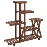 Cumpara ieftin Suport pentru flori cu roti, 95x25x101 cm, lemn masiv de brad