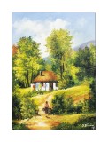 Cumpara ieftin Tablou peisaj din natura pictat manual, Amintiri din copilarie, pictura 70x50cm ulei pe panza Constantin Feraru