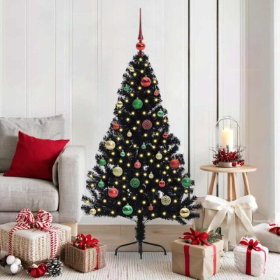 vidaXL Pom de Crăciun artificial pre-iluminat Negru 150 cm PVC 3397136 foto
