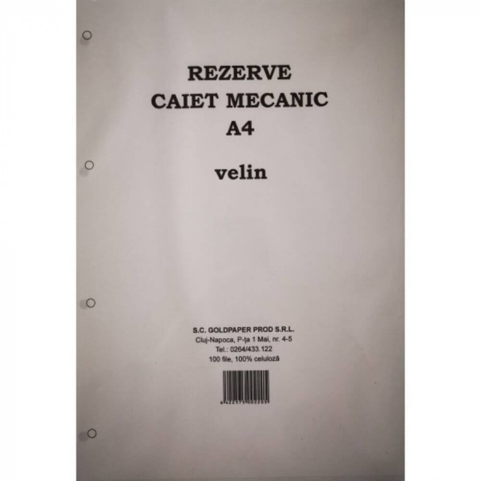 Rezerva Caiet Mecanic A4 Velin GOLDPAPER, 100 Coli/Top, Top Foi Veline, Rezerve Foi Caiet, Foi Veline, Rezerve Foi Veline A4, Rezerva Caiet Mecanic A4