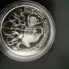 Bulion argint o uncie. Philarmonika , monetaria Austria, 31.1 grame