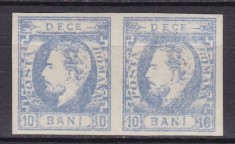 ROMANIA 1872 LP 31c REGELE CAROL I CU BARBA 10 BANI IMPRESIUNE DEFECTUOASA PERECHE GUMA ORIGINALA SARNIERA