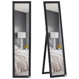 Oglindă de perete și oglindă de podea HOMCOM cu suport pliabil și cadru MDF, oglindă verticală modernă 37x37x154cm | Aosom Romania