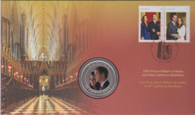 CANADA 2011 NUNTA REGALA -Printul William cu Catherine Middleton FDC cu moneda foto