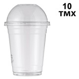 Set 10 Pahare de Unica Folosinta din Plastic Transparent cu Capac, 360ml, CMCLASS