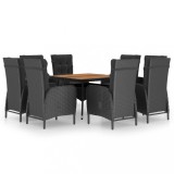 Set mobilier gradina, 9 piese, negru, poliratan si lemn acacia