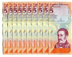 VENEZUELA - 5 BOLIVARES ? 15 ? 01 - 2018 - NECIRCULATE,SERII CONSECUTIVE foto