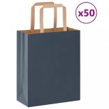 Saci hartie vidaXL 50 buc, 18x8x22 cm, albastri, cu manere, kraft 100 g/mp, rezistenti 6kg, reutilizabili, cadou, cumparaturi