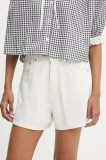 Answear Lab pantaloni scurti jeans culoarea alb, neted, high waist