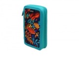Penar neechipat, 2 fermoare, dimensiune 20 x 4,5 x 13 cm, motiv Abstract Flowers