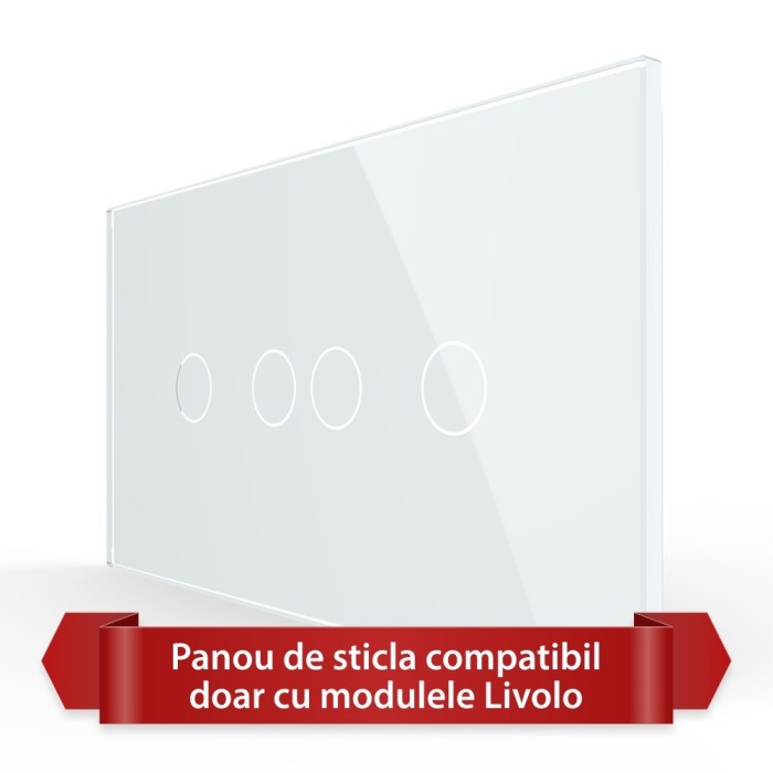 Panou Intrerupator Dublu + Dublu cu Touch LIVOLO din Sticla, Standard Italian - 4M SmartElectro IntelligentHouse