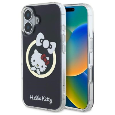 Husa MagSafe pentru Apple iPhone 16, Hello Kitty, IML Fun Bow, Neagra foto