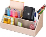 Organizator de birou AINAK, piele artificiala, roz, 29,5 x 11 x 11 cm
